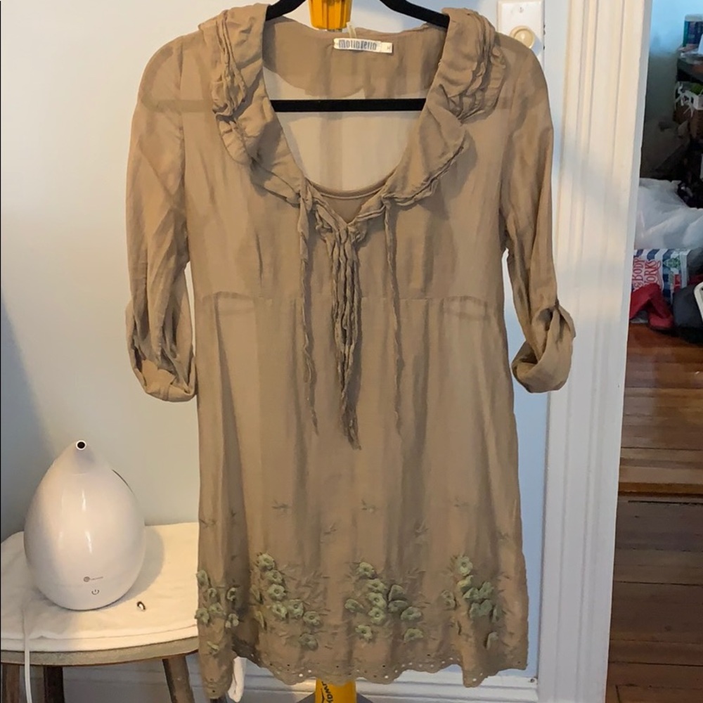 Lt Brown Shift Dress w Flowers-Free People-esque